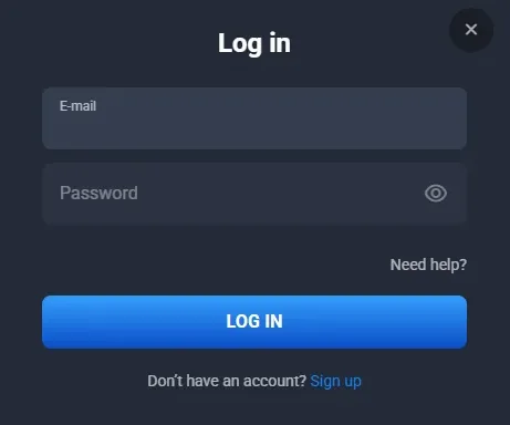 Ekran logowania kasyna z polami e-mail i hasło